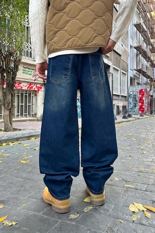 Flaw Eskitme Model Çizgili Baggy Jean Lacivert Lacivert