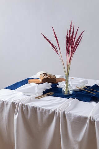 Wellstil Premium Keten Masa Örtüsü Beyaz