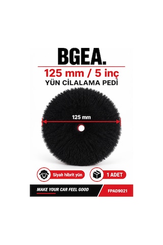 Bgea Siyah Hibrit Yün Cilalama Pedi 125 Mm 5 İnç Cırtlı Polisaj Keçesi