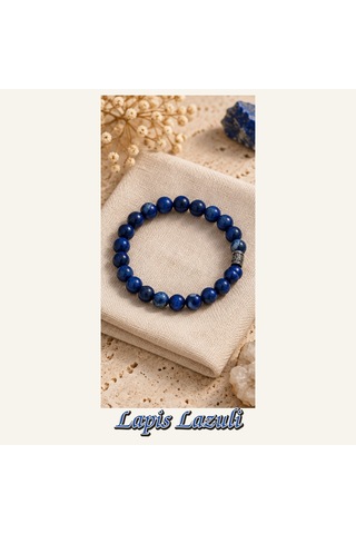 Lapis Lazuli Taşı Bileklik 8 Mm, Unisex, Elastik Çok Renkli