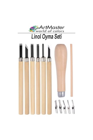 Linol Oyma Seti Ahşap Saplı 13 Parça 1 Paket Oyma Kesme Bıçak Seti Linol Bıçaklı Linolyum Baskı Oyma Seti