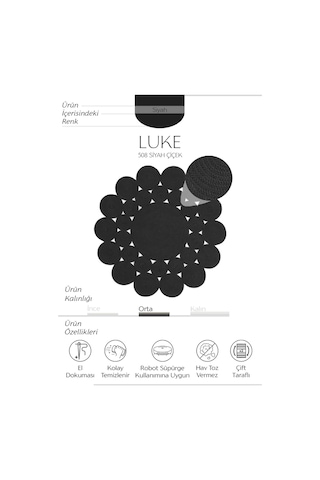 Cool Halı Luke 508 Siyah Yuvarlak Halı Bohem Örgü Hasır Kilim Dekoratif Mutfak Balkon Banyo Halısı