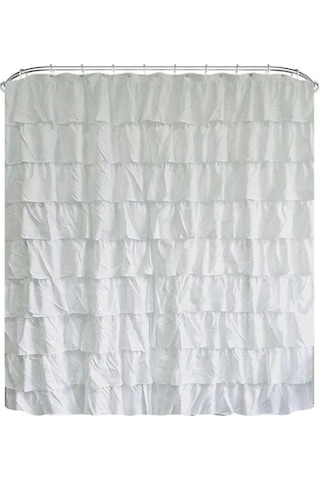 Su Geçirmez Oluklu Kenar Duş Perdesi Fırfırlı Banyo Perdesi Dekorasyonu Beyaz