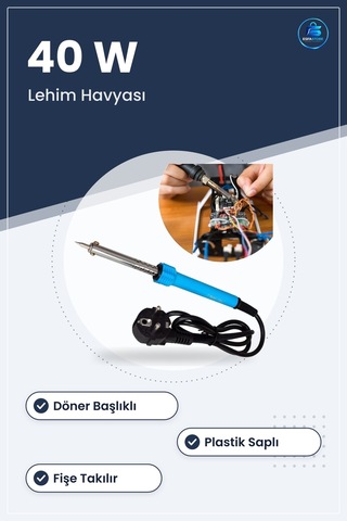 Havya Kalemi 40 W Plastik Saplı Elektrikli Döner Başlıklı Mavi El