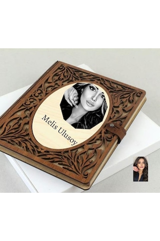 Kişiye Özel Karakalem Fotoğraflı Ahşap Desenli Akordiyon Defter