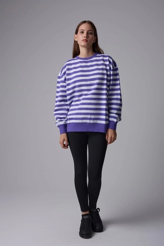 Defys Kadın Çizgili Oversıze Sweat Mor-beyaz - 608041455 Mor-beyaz