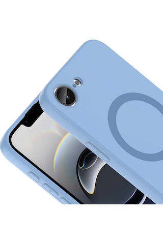 Maks Technology iPhone Uyumlu 16e Kılıf M-safe Şarj Özellikli Mkst Aris Silikon Kapak - Baby Blue