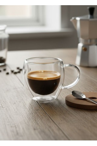 Türk Kahvesi Bardağı Kuplu Espresso Bardağı Çift Cidarlı 80 Ml 1 Adet Şeffaf