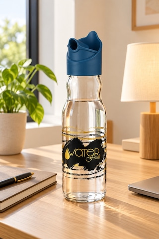 Water Fresh 700 Ml Çevrilebilir Kapaklı Cam Sürahi Başucu Ve Çalışma Masası Sürahisi Lacivert - 927537818