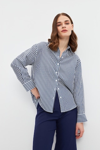 Stella Pulvis Lacivert Oversize Çizgili Gömlek Lacivert