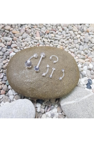 Chavin 6 Lu Şeffaf Akrilik Kaş Göbek Dil Kulak Piercing En41-6