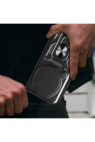 Xiaomi Redmi Note 14 Pro Plus Kılıf Magnetik Standlı Kamera Korumalı Zore Sürgülü Vega Kapak Mavi