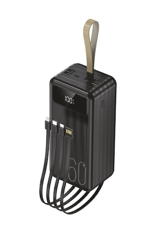 1060 60000mah Ledli 4 Çıkışlı Taşınabilir Hızlı Şarj Dijital Göstergeli Powerbank Siyah