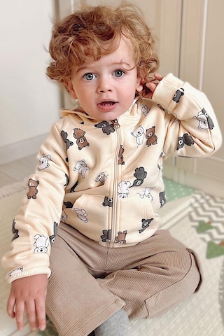Breeze Erkek Bebek Hırka Sevimli Renkli Bebek Ayıcıklar Desenli 9 Ay-3 Yaş, Krem Krem