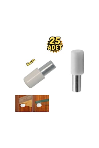 Plastik Başlı Metal Raf Pimi 5 Mm Paslanmaz 25 Li Beyaz