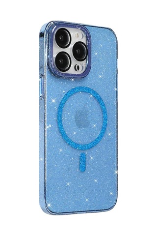 Bikapak Magfıt Apple Uyumlu iPhone 15 Pro Yaldızlı Mavi Kapak