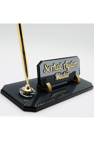 Kabartma Kristal Masa İsimliği Kalemli Dikdörtgen