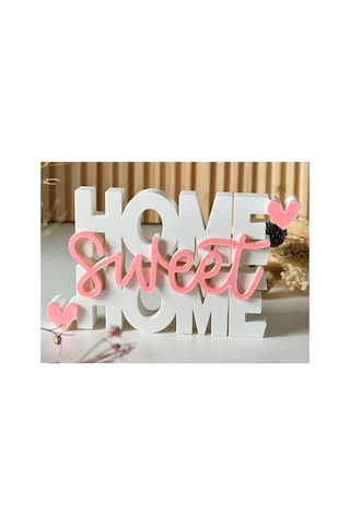 Home Sweet Home Dekoratif Masaüstü Obje - Ev Aksesuarı, Modern Raf Ve Kitaplık Dekoru, Pembe & Beyaz Estetik Ev Hedi Diğer