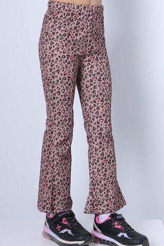 Kız Çocuk Tayt Leopar Ve Kalp Desenli İspanyol Paça C53 Pembe