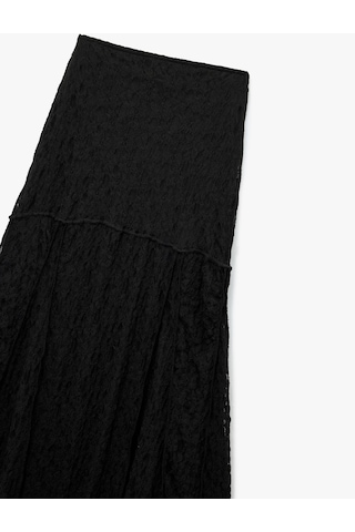 Koton Slim Fit Dikiş Detaylı Midi Dantel Etek Siyah 6wal70036ık Siyah