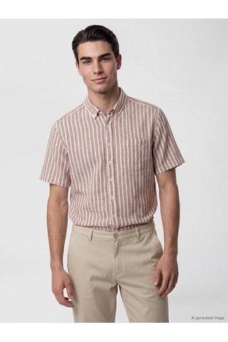 Lcwaıkıkı Classic Kahverengi Regular Fit Çizgili Erkek Gömlek