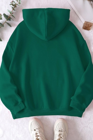 Pamuk Şardonlu Kapüşonlu Sweatshirt Yeşil