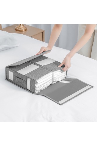 Vkemall Linen Kumaş Çekmeceli Yorgan-kumaş Saklama Kutusu, Pencere Ve Etiket Kartıyla, Katlanabilir Dolap Organizasyon Aleti, Gri Tekli Gri