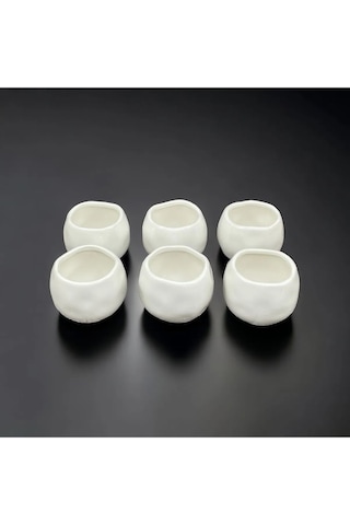 6 Lı Beyaz Porselen Boncuklu Oval Sunumluk Kase Sosluk Reçellik