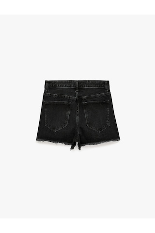 Koton Yıpratma Detaylı Pamuklu Cepli Düğmeli Mini Denim Şort Siyah 6sal40232md