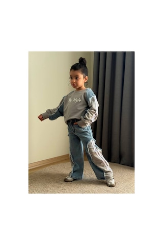 Toikids Kız Çocuk My Style Kot Garnili İkili Takım Gri