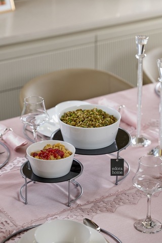 Gümüş Sunumluk 2'li Küçük Boy Metal Sunumluk Hediyelik Dekorasyon İkramlık / Siyah Pleksi / Paslanmaz