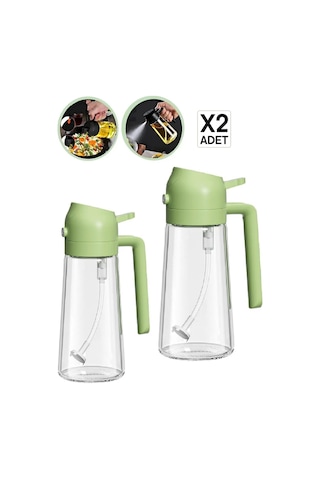 2set Çift Fonksiyonlu Cam Yağdanlık Zeytinyağı Sıvıyağ Şişesi Airfryer Sprey Yağlık Püskürtücü Renk Çok Renkli