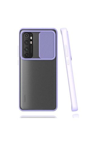 Noktaks - Xiaomi Uyumlu Xiaomi Mi Note 10 Lite - Kılıf Slayt Sürgülü Arkası Buzlu Lensi Kapak - Lila