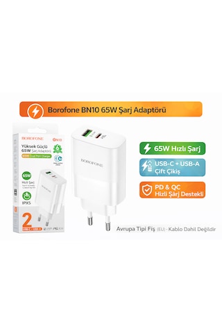 Bn10 65w Süper Hızlı Şarj Aleti Type-c Pd & Usb-a Qc Çift Portlu Adaptör