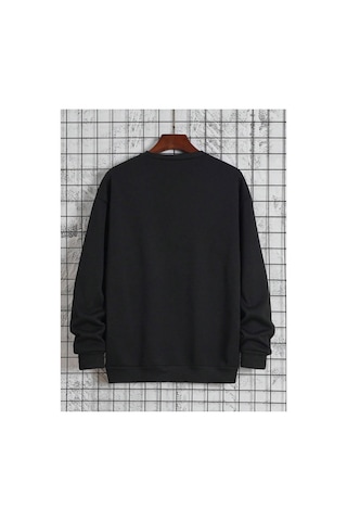 Tarzsokak Unisex Kadın/erkek Siyah Anime Yaşam Oversize Bisiklet Yaka Pamuklu Sweatshirt