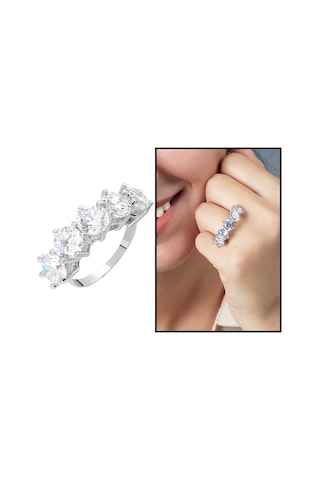 Tesbihane Starlight Diamond Pırlanta Montür 925 Ayar Gümüş Kadın Baget Yüzük Beyaz