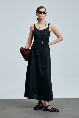Lufian Selene Kadın Askılı Keten Elbise Siyah Siyah 121290015100100 Siyah