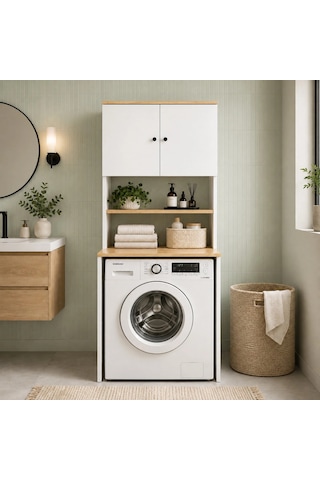 Banyo Dolabı / Çamaşır - Kurutma Makinesi Dolabı Beyaz - Atlantik Çam