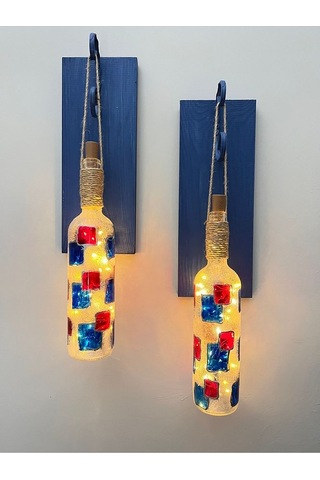 Led Işıklı Koyu Mavi Renkli Vitray Cam Salon Bar Bahçe Dekoru Şar Çok Renkli