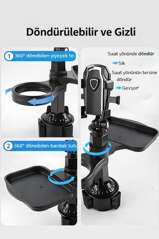 Bardaklık Tepsisi Araba İçin Araba Tepsi Masası Yolcu Koltukları Telefon Tutuculu Ve Döner Kol