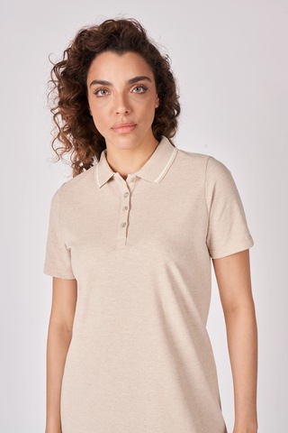 Defys Kadın Polo Yakalı Kısa Kollu Regular Fit Basic Elbise Bej Melanj - 625081659 Bej Melanj
