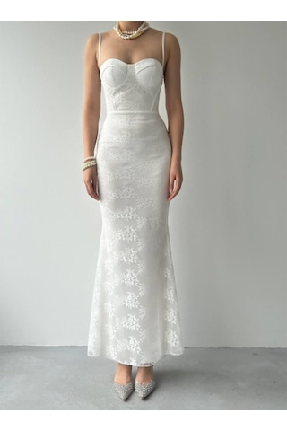Kalıse İp Askılı Elbise Beyaz