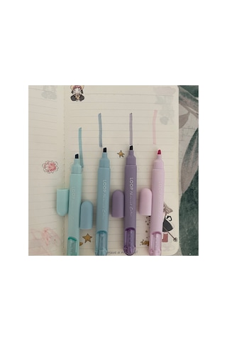 Benisa Shop Gıpta Fosforlu Kalem Seti Hıghlıghter Kalem Soft Renkler 4'lü Fosforlu Keçeli Kalem Canlı Mavi
