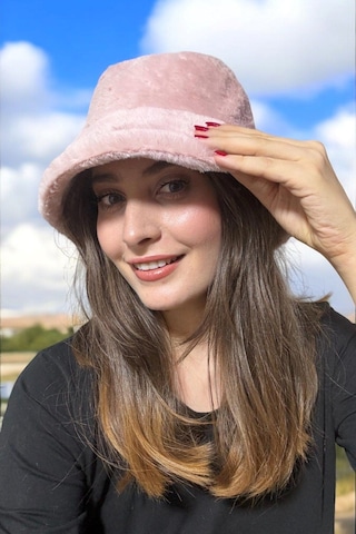 Entropy Pembe Bucket Tavşan Tüylü Şapka Pembe