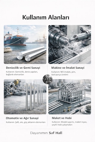 Paslanmaz Çelik Çubuk Mil Ø 8mm - 50 Cm Boylarda - Krom Çelik 4 Adet