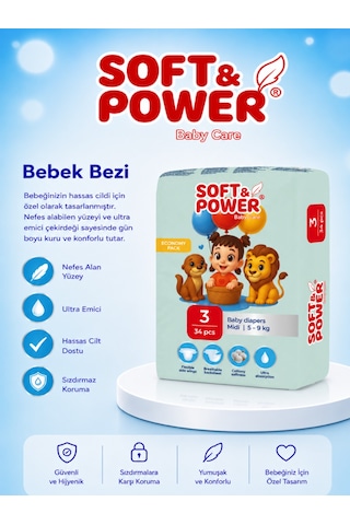 Bebek Bezi No:3 5-9 Kilo Midi 34'lü 3 Numara