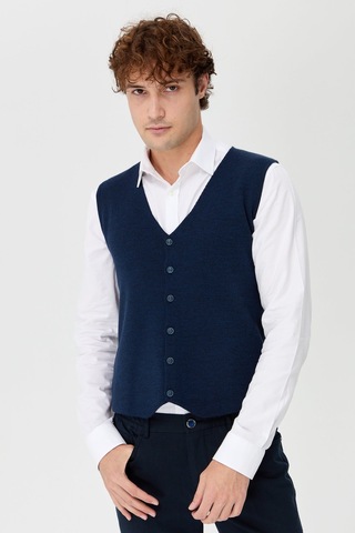 Erkek V Yaka İnce Triko Yelek İndigo İndigo