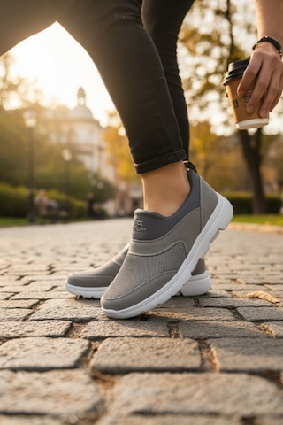 Enoch Erkek Bağcıksız Pratik Yürüyüş Ayakkabısı - Fileli Rahat Kalıp Slip-on Gri