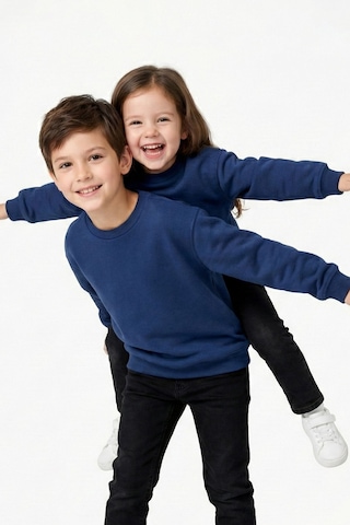 Zuzunga 3'lü Basic Şardonlu Çocuk Sweatshirt Kahverengi-haki-lacivert