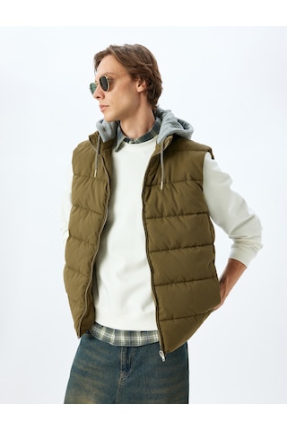 Koton Şişme Yelek Slim Fit Fermuarlı Haki 5wam20026hw Haki